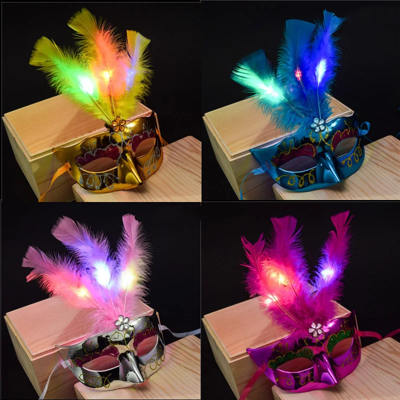 

Led Mask Glow Flash Light Up Feather Masquerades Venetian Masks Costumes Birthday Wedding Party Costume Halloween Christmas