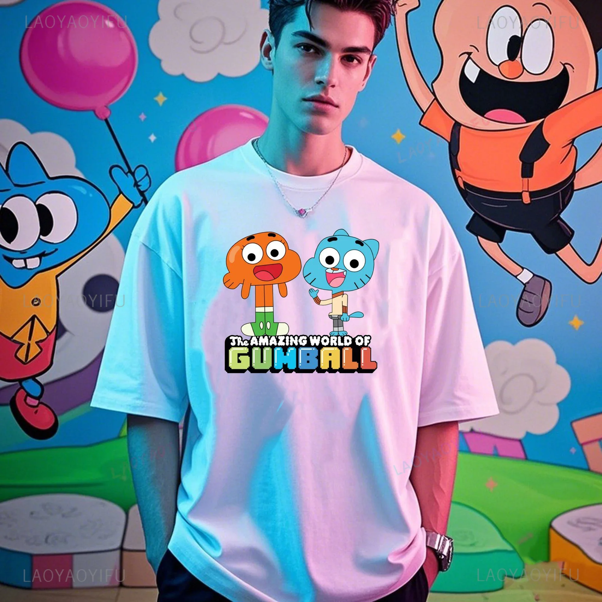 

The Amazing World of Gumball Gumball and Darwin Men's Cotton TShirt Sumer Breathable Tops New Casual Simple Street Fashion Shirt