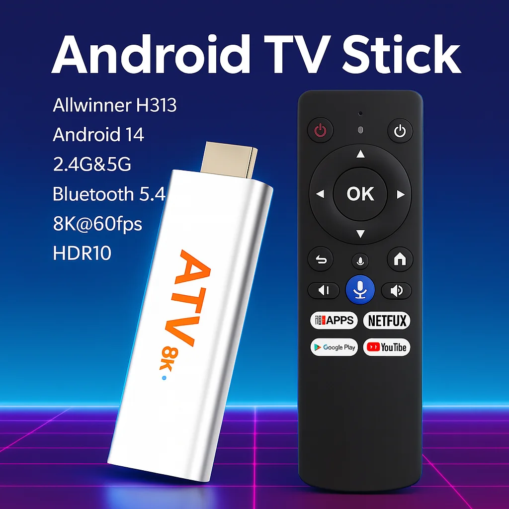 【2025 جديد】Android 14 TV Stick Allwinner H313 8K HDR10 Dual WiFi 2.4G&5G Bluetooth 5.4 Smart TV Box Media Player YouTube Netflix