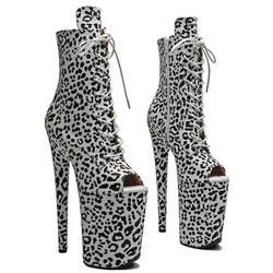 Leecabe  23CM/9inches  Leopard print PU  upper  open toe Sexy boots   High Heels Platform  stripper heel ankle Pole Dance shoes