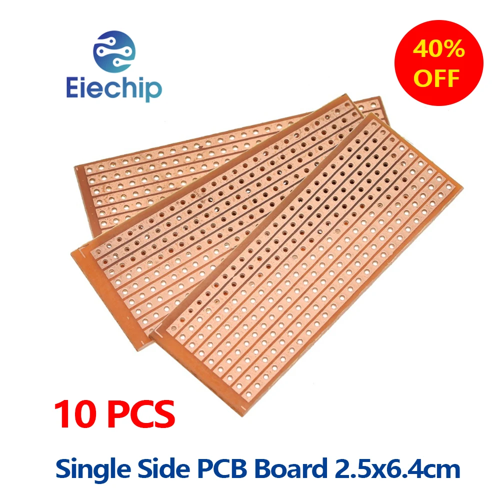 10pcs Single Side PCB Board 2.5x6.4cm Universal Experiment Matrix Circuit Board Single Row Continuous Hole 25x64mm Protoboard