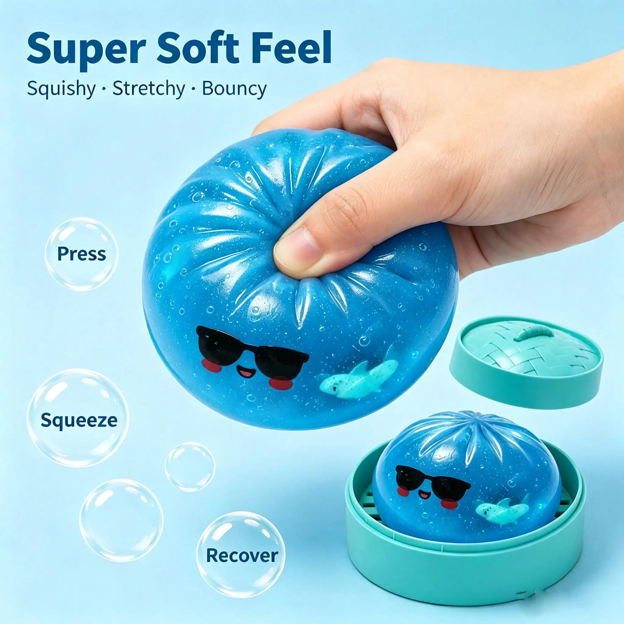 Money Glitter Shark Dumpling Squishy With Steamer Fake Food Slow Rising Squeeze Surprise Party Favor Goodie Bag Stuffer Gift view 5