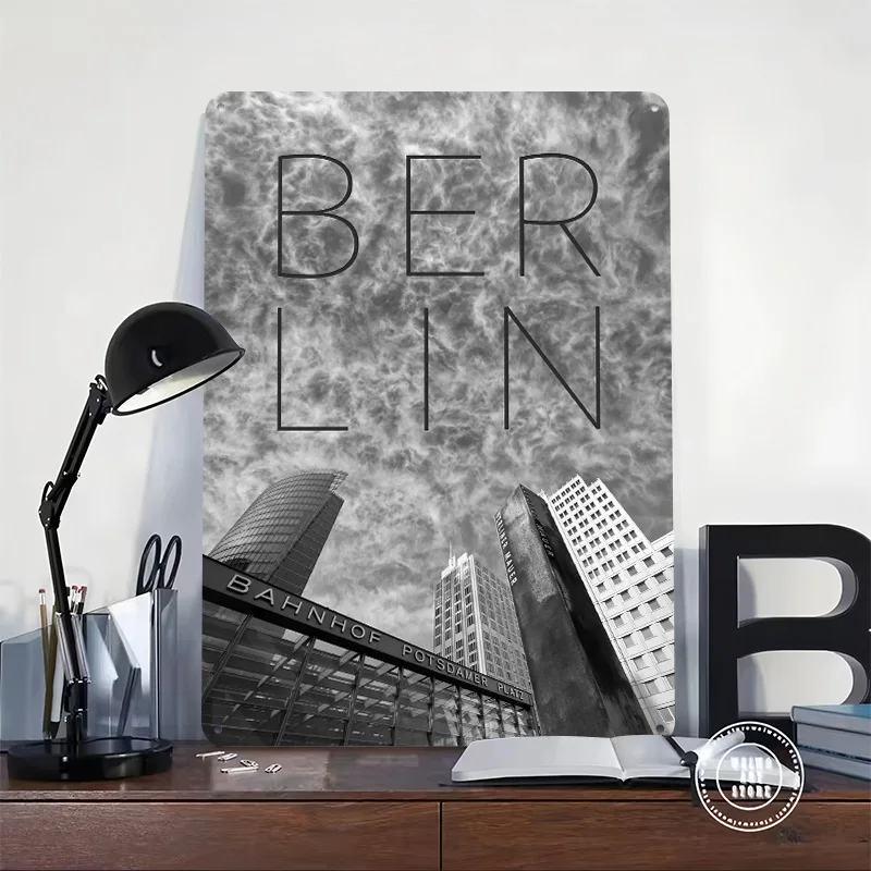 BERLIN Potsdamer Platz 3D Printed Texture Poster Personalized Wall Art Retro Metal Tin Signs for Bedroom Decorations Room Decor