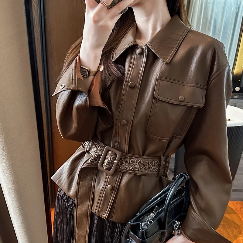 

Autumn Women Faux Pu Leather Short Jacket Motorcycle Biker Female Zipper Lapel Loose Coat Elegant Luxury Leather Shirt Outwear