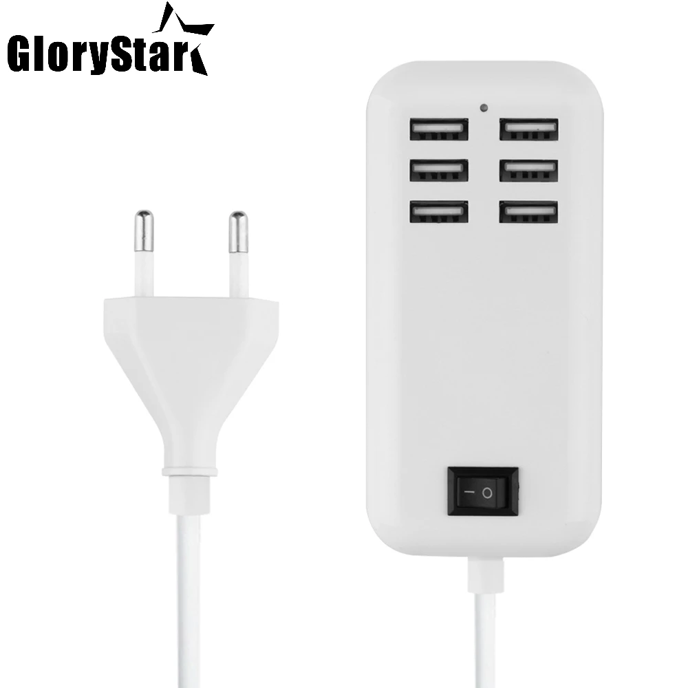 White Color 5V 20W USB Fast Charger US EU Plug 6 Ports Travel Power Adapter Charger for Iphone 13 X 6 Xiaomi Note Pro Tablet PC