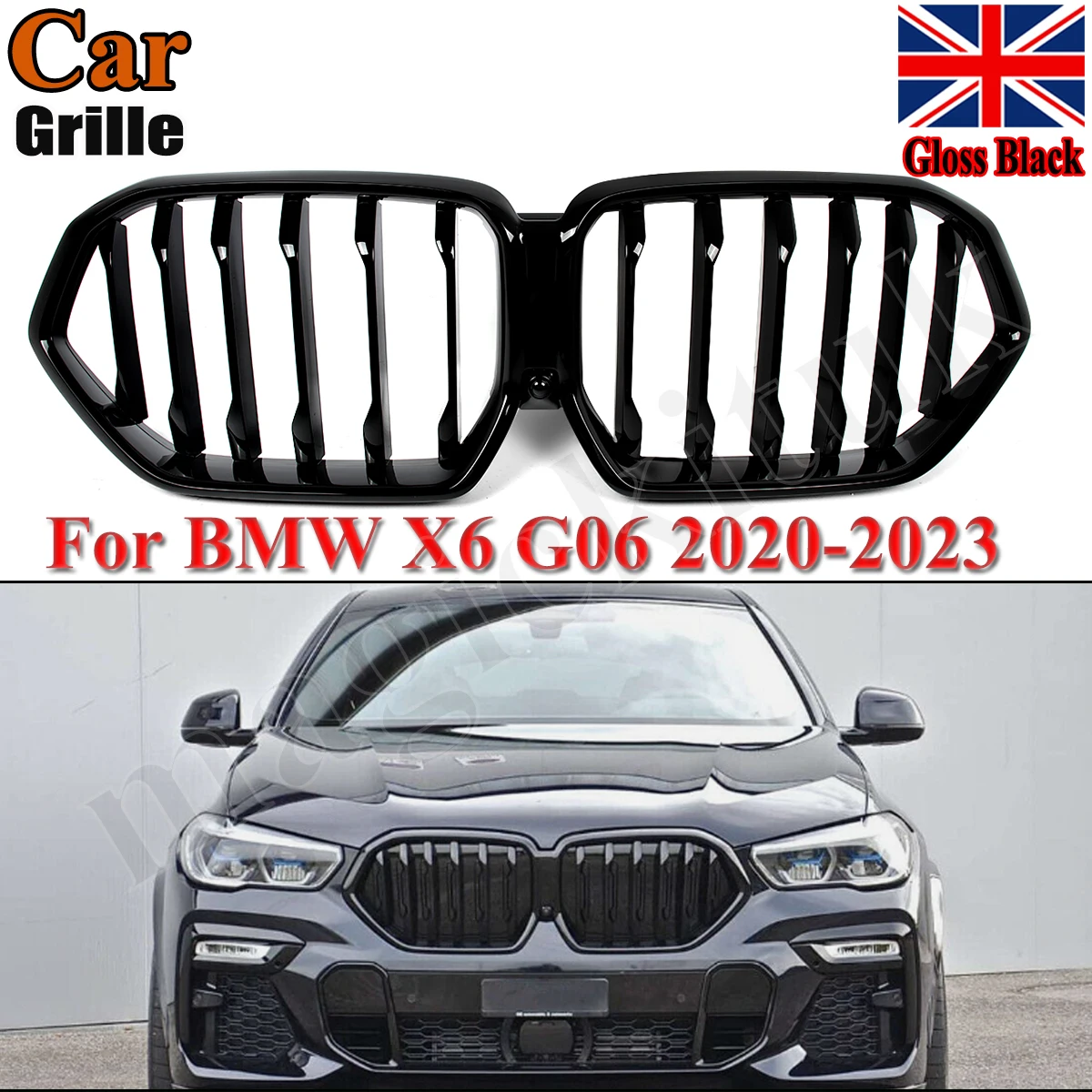 

Центральная решетка Magickit для BMW X6 G06 X6M F96 2020 2021 2022 2023, передний бампер, решетка почек, глянцевая черная одинарная планка