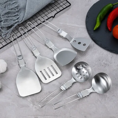 Imagen 2 del producto Utensilios de cocina plegables portátiles de acero inoxidable 304, utensilios de cocina multifuncionales para acampar al aire libre, pala para Picnic, cuchara