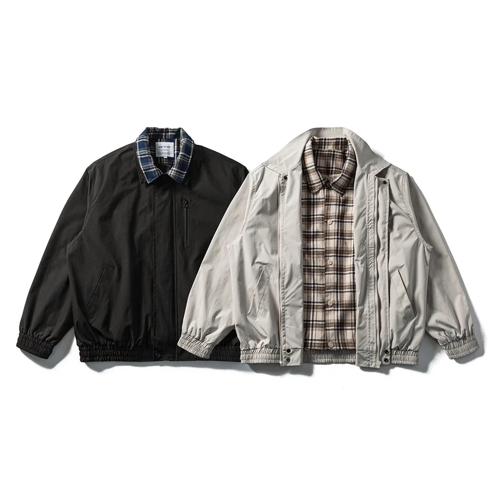 

Plaid Splice Fashion Spring Autumn Jacket Men Streetwear Loose Casual Cargo Jacket City Boy Girl Couple Bomber Coat Outerwear