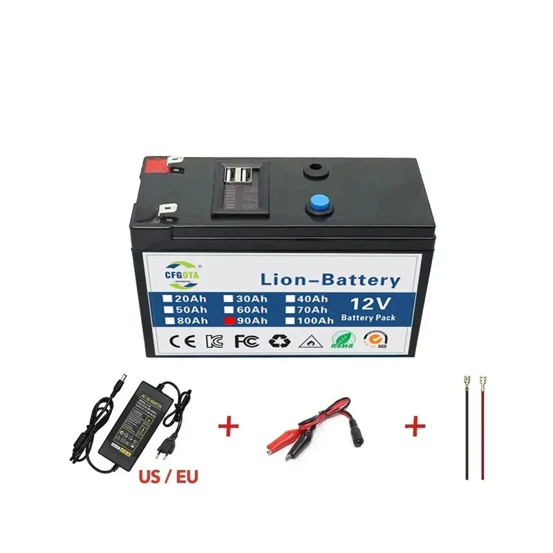 Nuevo paquete de batería de litio de 12V, 100Ah, 18650 BMS integrado de alta corriente 30A para pulverizadores, baterías de vehículos eléctricos + cargador de 12,6 V