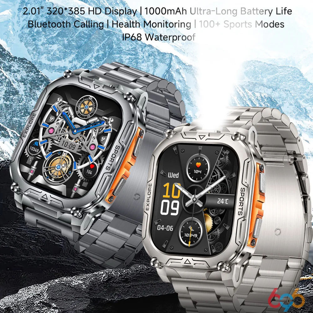 

696 New Men Outdoor Sports Smart Watch 1000Mah Battery Blue Tooth Call Health IP68 Waterproof LED Flashlight Music Smartwatch