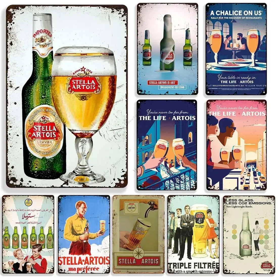Placa de Metal Vintage HD Stella Artois para Decoração de Parede - Pôster Retrô de Cerveja Belga para Bar, Taverna e Decoração de Caverna Masculina