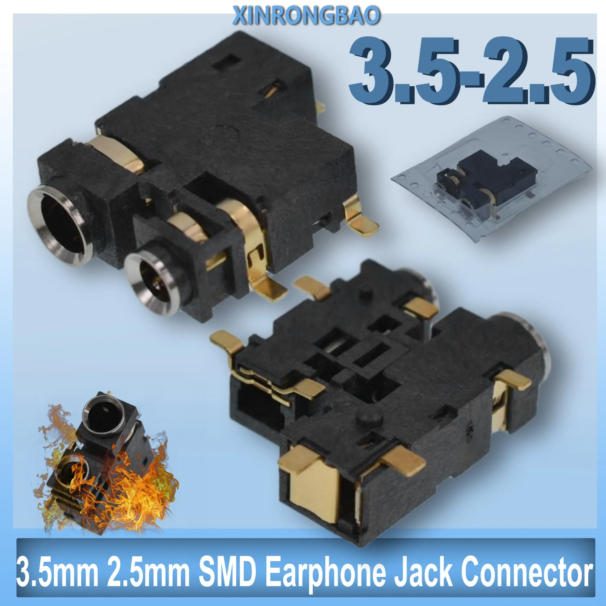 Dual 3.5mm 2.5mm SMD Earphone Jack J356-2 for Motorola GP3688 GP3188 EP450 A8 Radio Gold Plated UL94V-0 Replacement Audio Socket