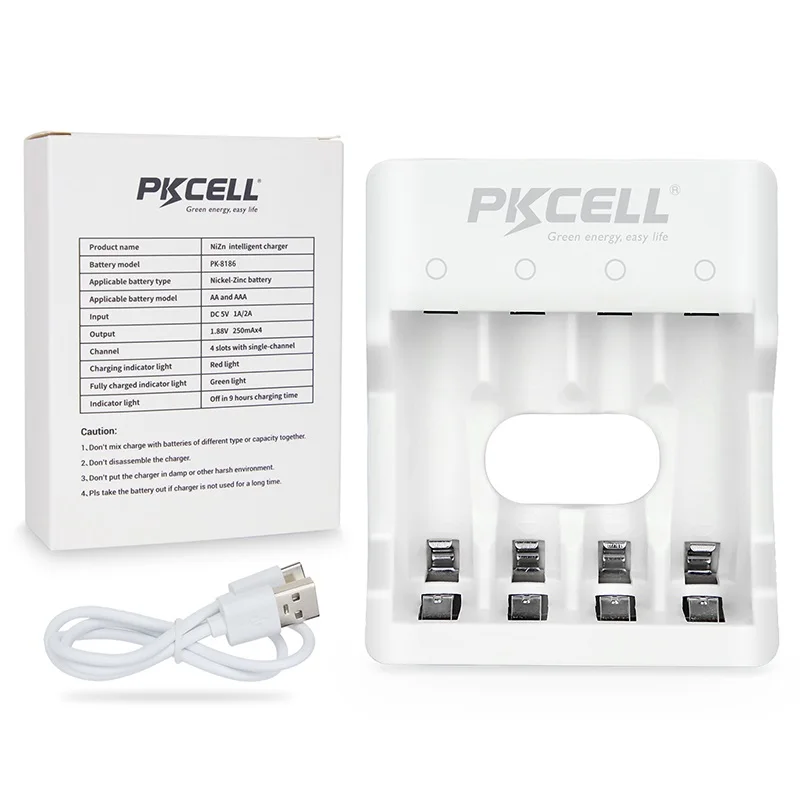 PKCELL NIZN Charger with USB Cable for NIZN AA AAA Rechargeable Batteries NIZN Intelligent Charger