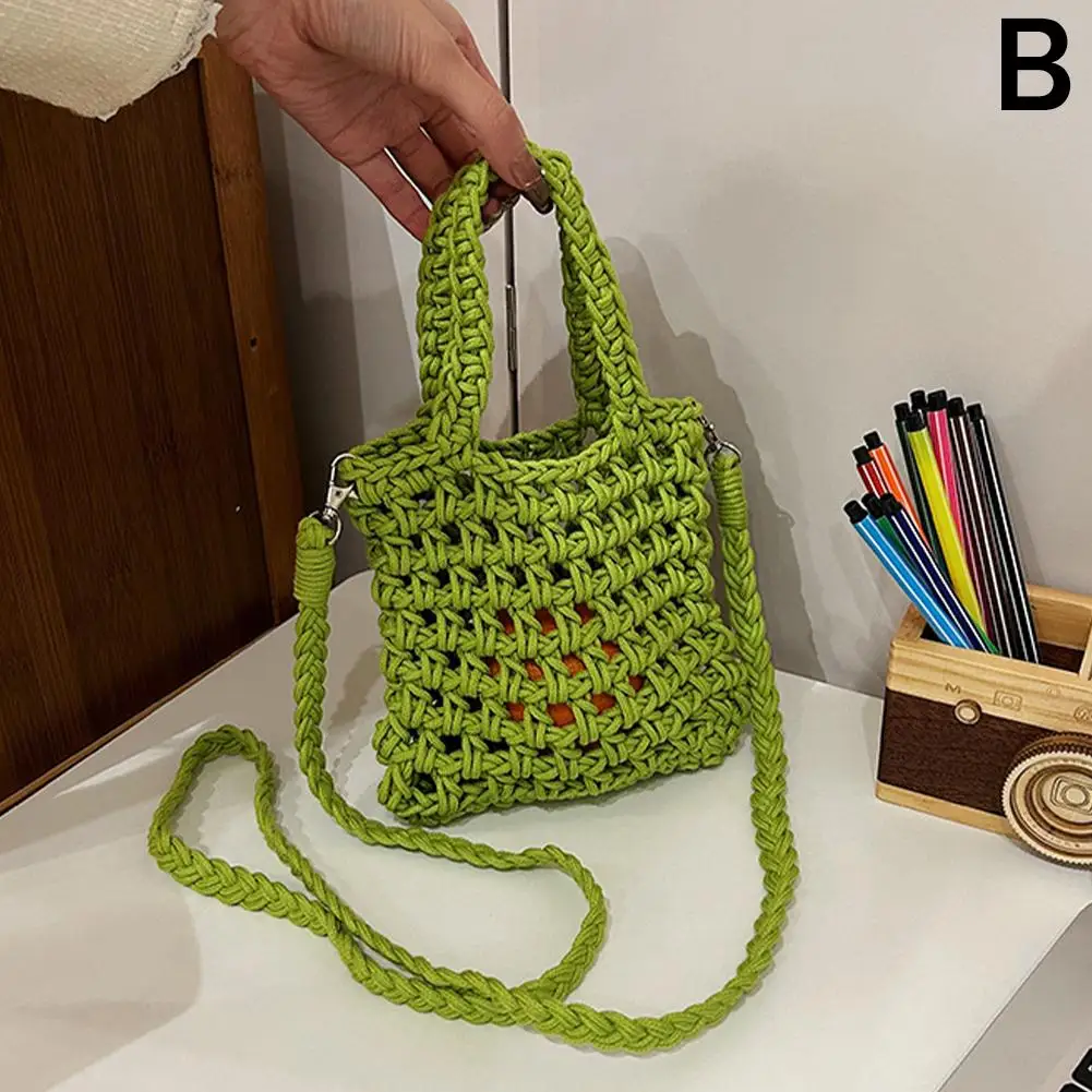 Bolso de hombro tejido a mano para mujer y niña, bandolera versátil Vintage, bolso de mensajero hueco, bolso con asa, B9n5