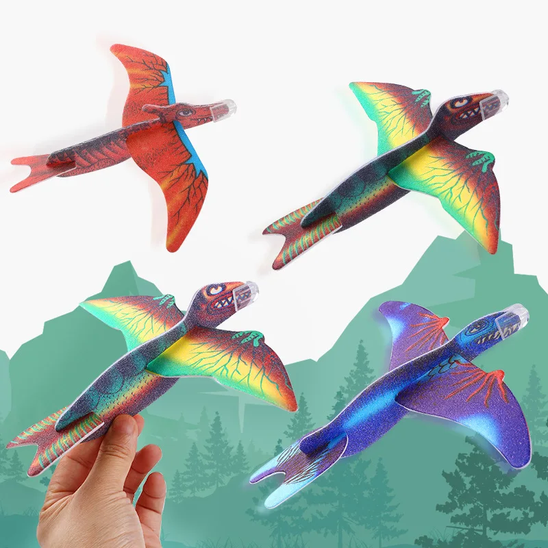 25Pcs Cartoon Dinosaur Hand Throw Flying Glider Planes Foam Airplane Outdoor Toys for Kids Birthday Party Favors Pinata Fillers