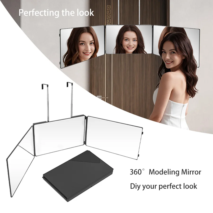 3 Way Mirror Selfcut 360 Degree Mirror Rechargeable LED Light 1500mAh Li-battery Self Haircut Fullbody Barber Mirror Home