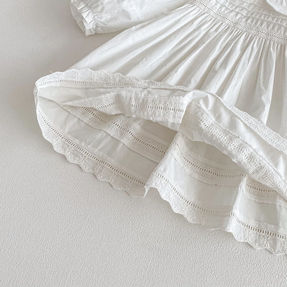 1-7Yrs Casual Mädchen Kleid Frühling Kinder Kleidung Baumwolle Spitze Süße Peter Kragen Weiß Baby Mädchen Gestickte Prinzessin Party Kleider – Detail 8