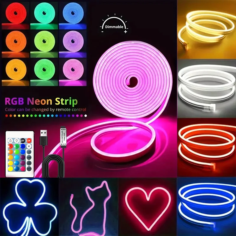 

5VRGB Neon Strip 1M USB Neon with 24-key IR Remote Control for Multi-color Lighting Holiday Party Decoration TV Backlight Ribbon