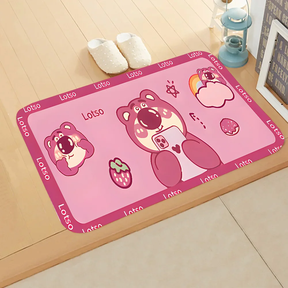 S-Strawberry Cartoon B-Bear Floor Mat Graphic Printed Flannel Doormats for Bathroom Kitchen Entrance Carpet Home Decor