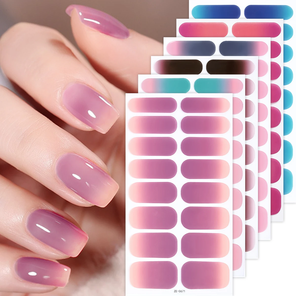 16 팁 DIY 베이킹없는 네일 스티커 그라디언트 접착제 매니큐어 스트립 전체 커버 네일 랩 매니큐어 장식 네일 스티커
