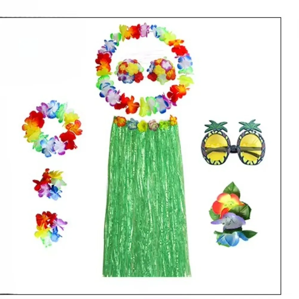 8 teile/satz 8 Stücke Party Dekoration Armbänder Halskette Girlande Hawaiian Hula Rock Set Stirnband Kostüm