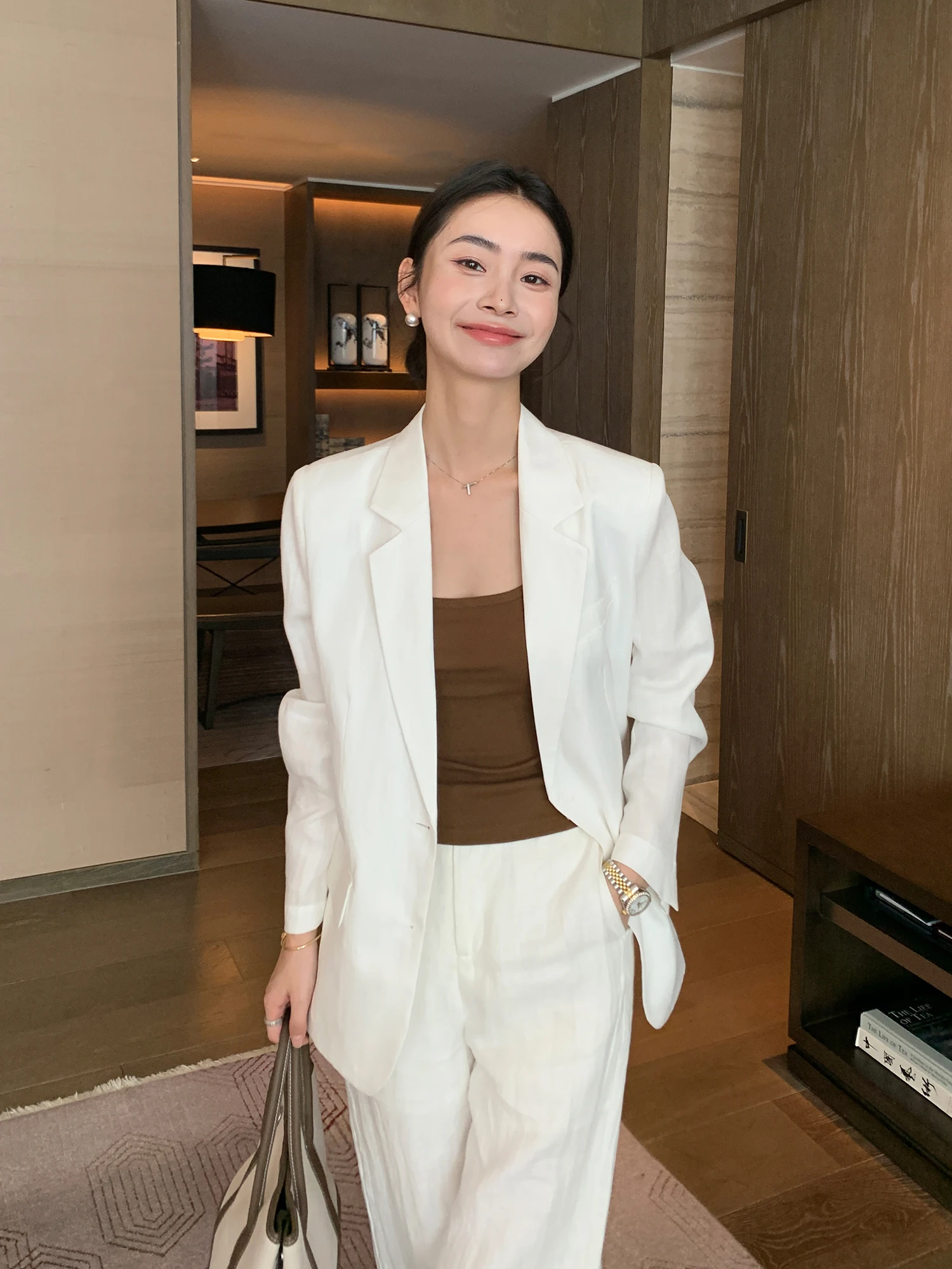 

Классический льняной костюм Maven Lin: Женский повседневный пиджак свободного кроя в полоску и с цветочным принтом для деловых встреч и повседневной носки