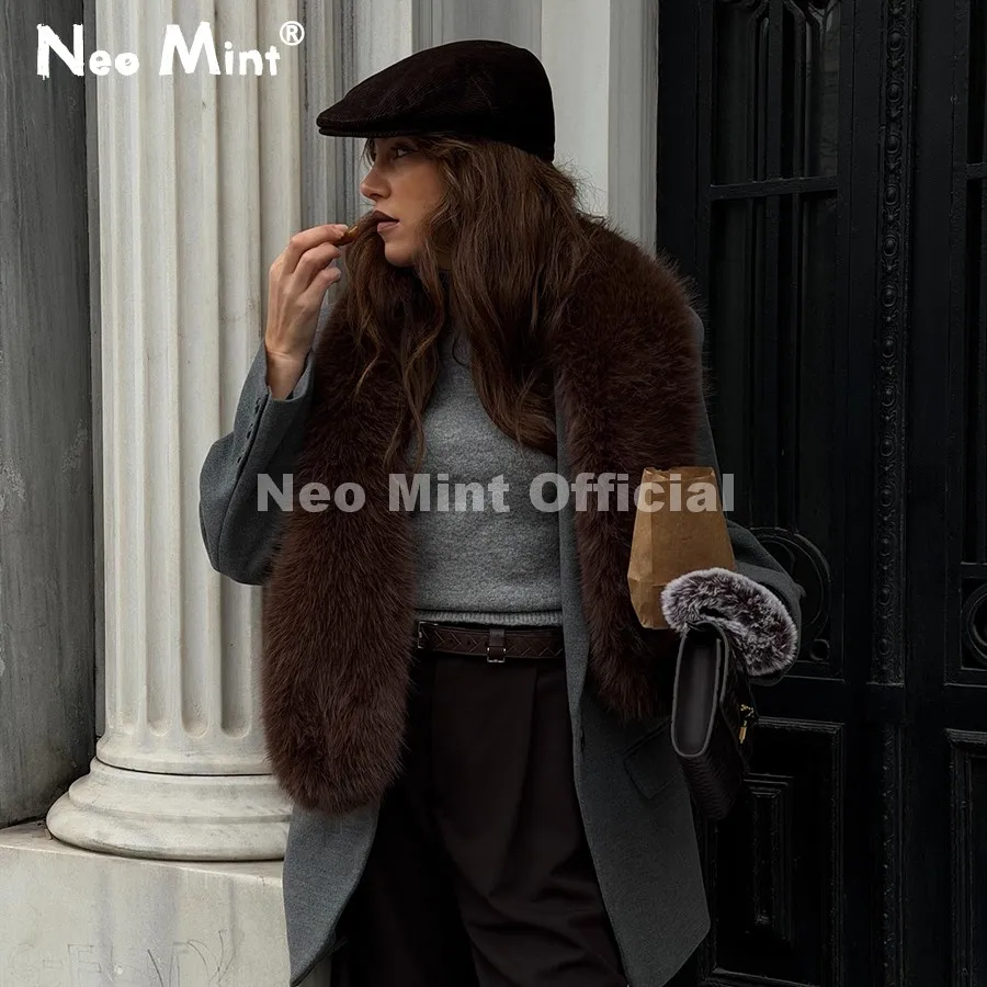Neo Mint Chic Stunning Girls Fuzzy Faux Fox Fur Long Scarf Women Winter Neck Cover Warmers Cozy Fluffy Neck Accessory Shawl Wrap