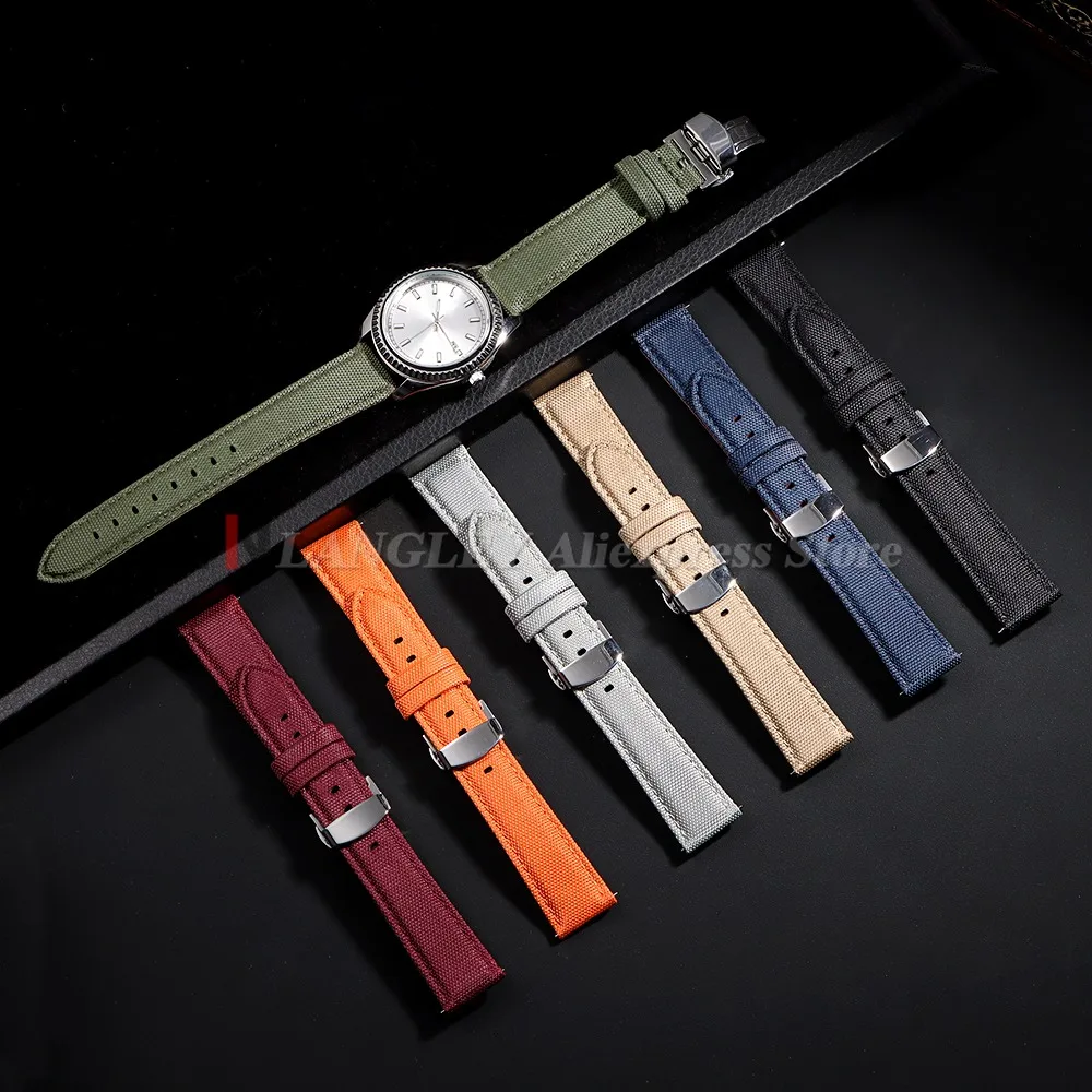 Tali Jam Tangan Kain Layar 20Mm 22Mm untuk Omega untuk Seiko Bisnis Nilon Gesper Kupu-kupu Tahan Air Pria Wanita Rilis Cepat Gelang Jam