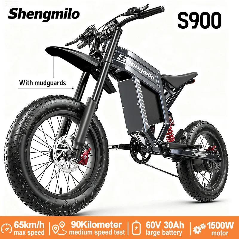 

Shengmilo S900 eBike 1500W Motor 60V 30AH Battery 20x4 Fat Tires 40MPH Max Speed 62Mi Long Range Hydraulic Brake