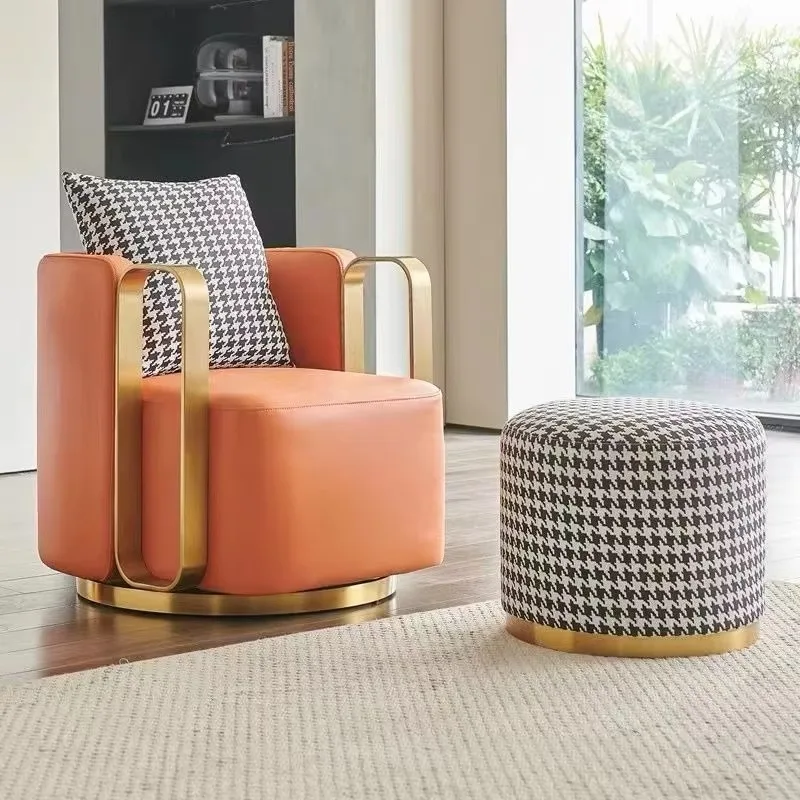 Luxury Modern Minimalist Leather Single Sofa Chair Nordic Rotatable Lazy Tufted Design for Living Room Bedroom Apartment Dining