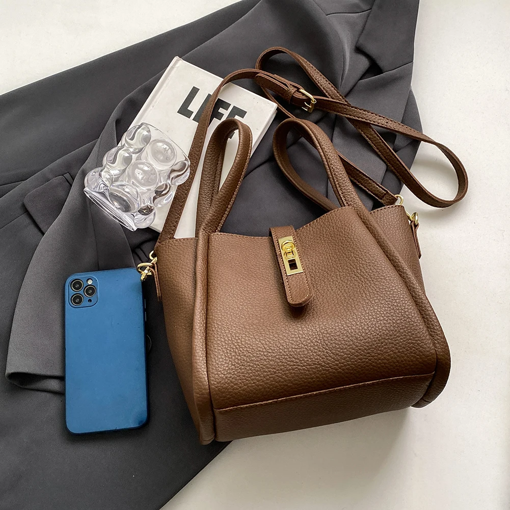 

Bucket Bag for Women PU Leather Shoulder Bag with Inner Bag Solid Color Crossbody Bag Magnetic Closure Handbag for Work Travel