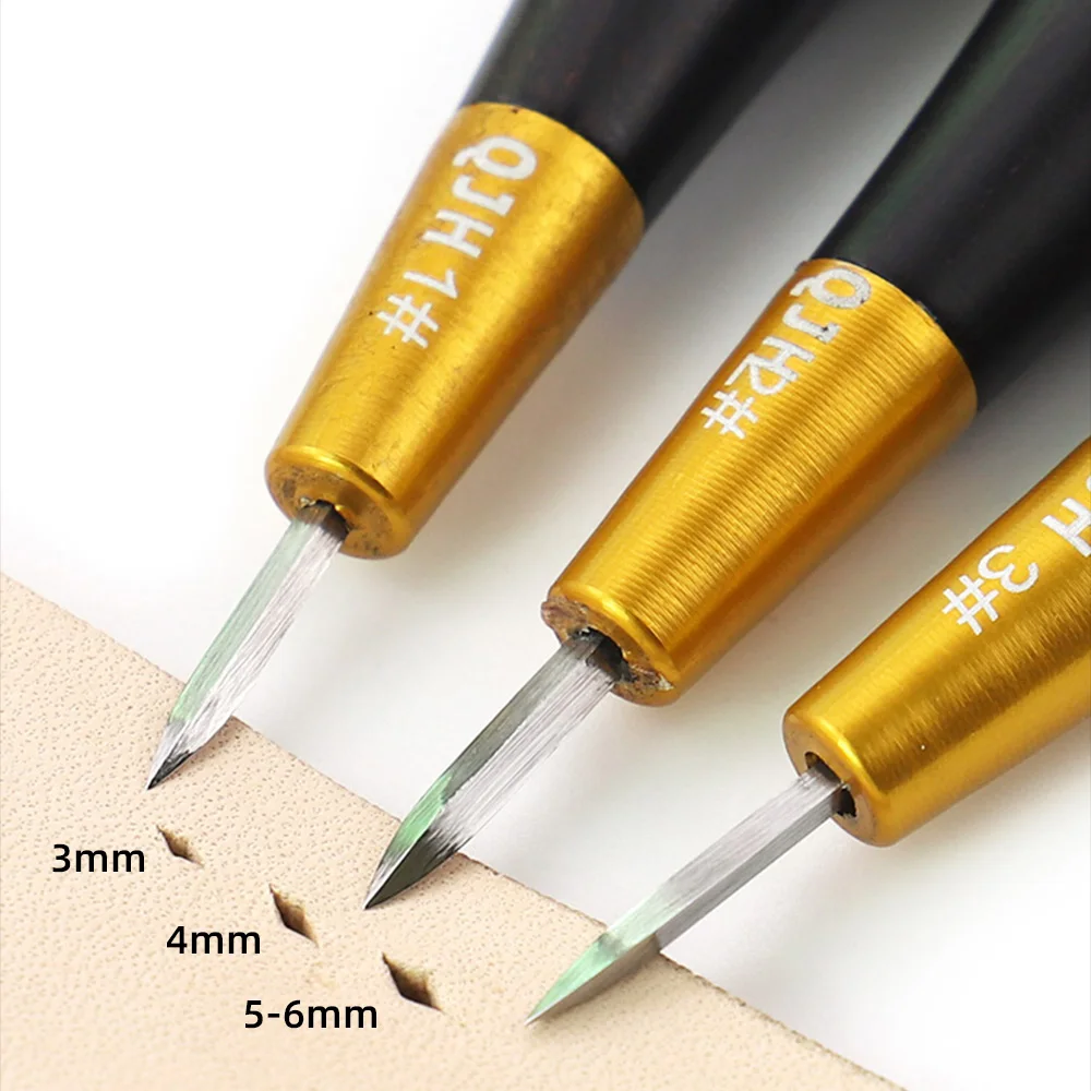 QJH Punzón de Costura de Cuero con Forma de Diamante, de Ébano y Latón, Herramienta Artesanal para Coser a Mano, Punzón DIY, Punzón Cónico de 3mm, 4mm, 5-6mm