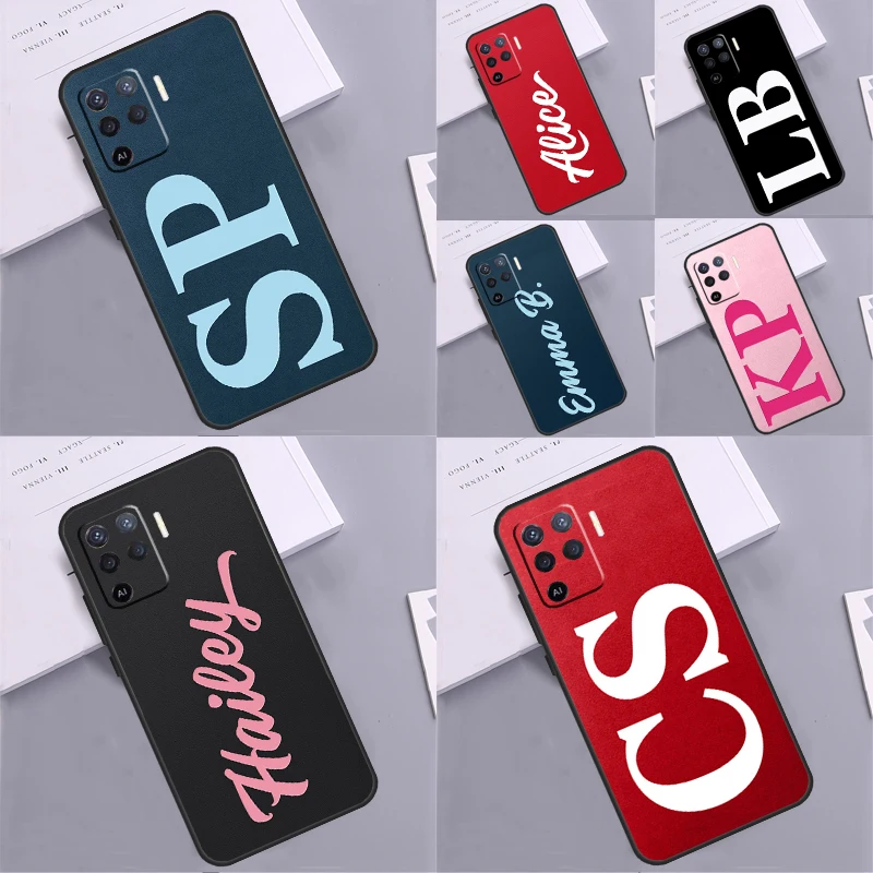 Large Initials Monogram Initial Custom Case For OPPO A76 A96 A78 A98 A15 A16 A17 A77 A94 A74 A53 A54 A57 S A5 A9 A91 A93 A52 A72