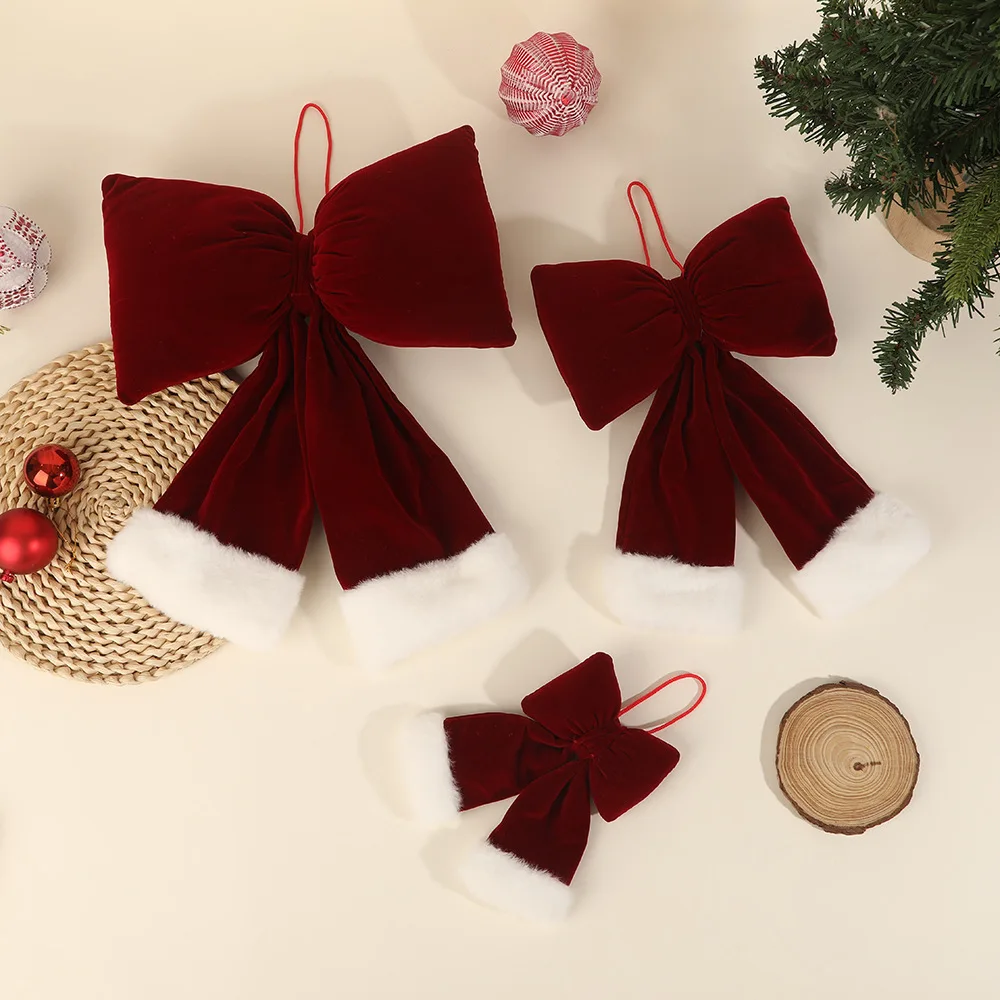 

New Christmas Decoration Large Bow 3D Pendant Christmas Tree Wreath Plush Accessories Festival Party Decoration Props
