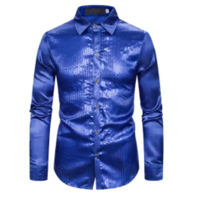 

Men's Casual Long Sleeve Shirt Fashionable Bright Finish Pure Color Stand Collar European Size Breathable Citywalk Standard Fit