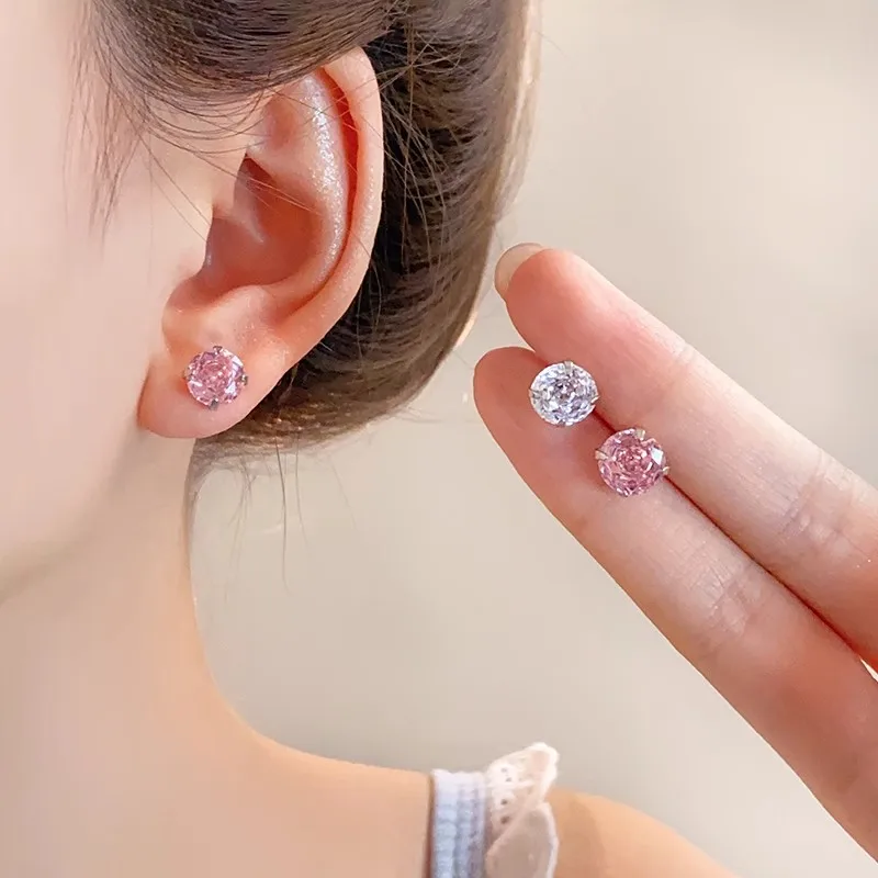 

White Pink 8MM Rose Cut Cubic Zirconia New in Earrings Suitable for Women's Hypoallergenic Diamond Like Sparkling Gift Jewelry