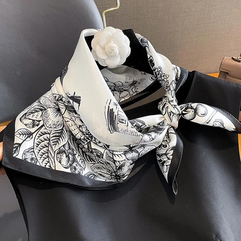 100% Silk Scarf Women 53*53cm Square Foulard Female Design Print Neck Scarf Hair Bandana Wirst Headkerchief