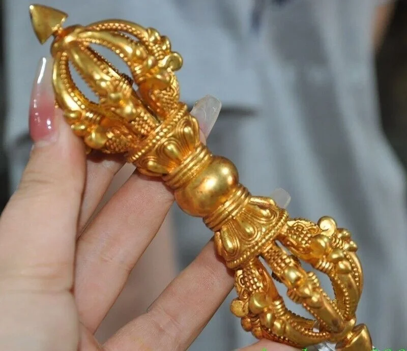 

5-дюймовый тибетский храм, бронза, 24-каратное золото, позолота Ваджра Дордже Пхурпа, экзорцизм, статуя талисмана