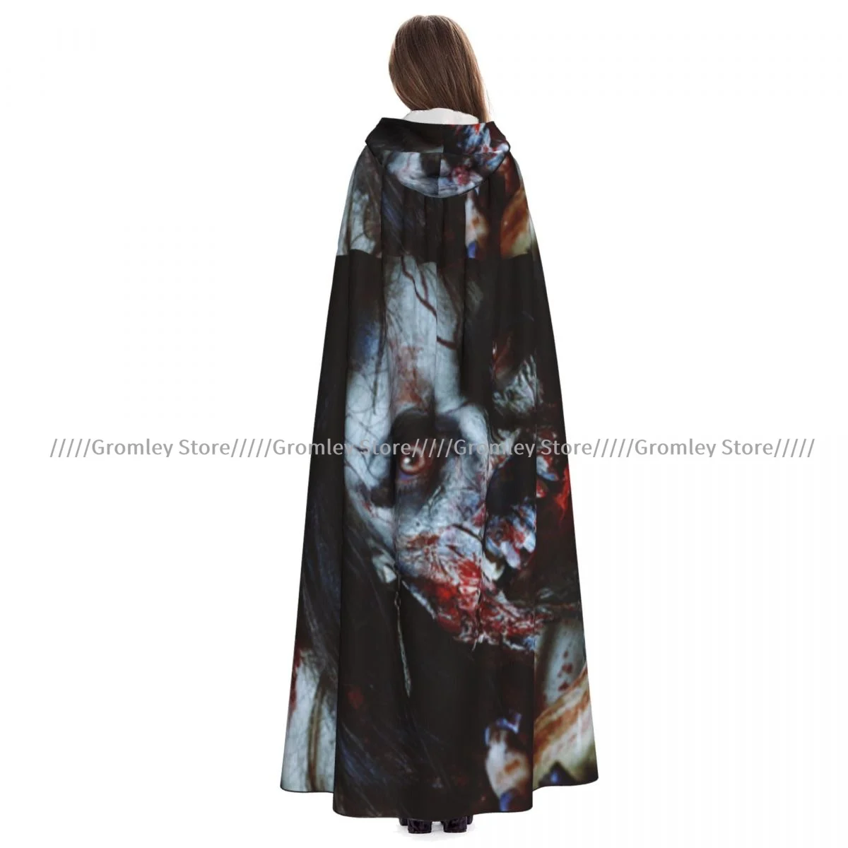 Scary Dead Woman With Bloody Tool Evil Fantasy Gothic Mystery Witch Cloak Hooded Cosplay Costume Halloween Adult Long Party Cape