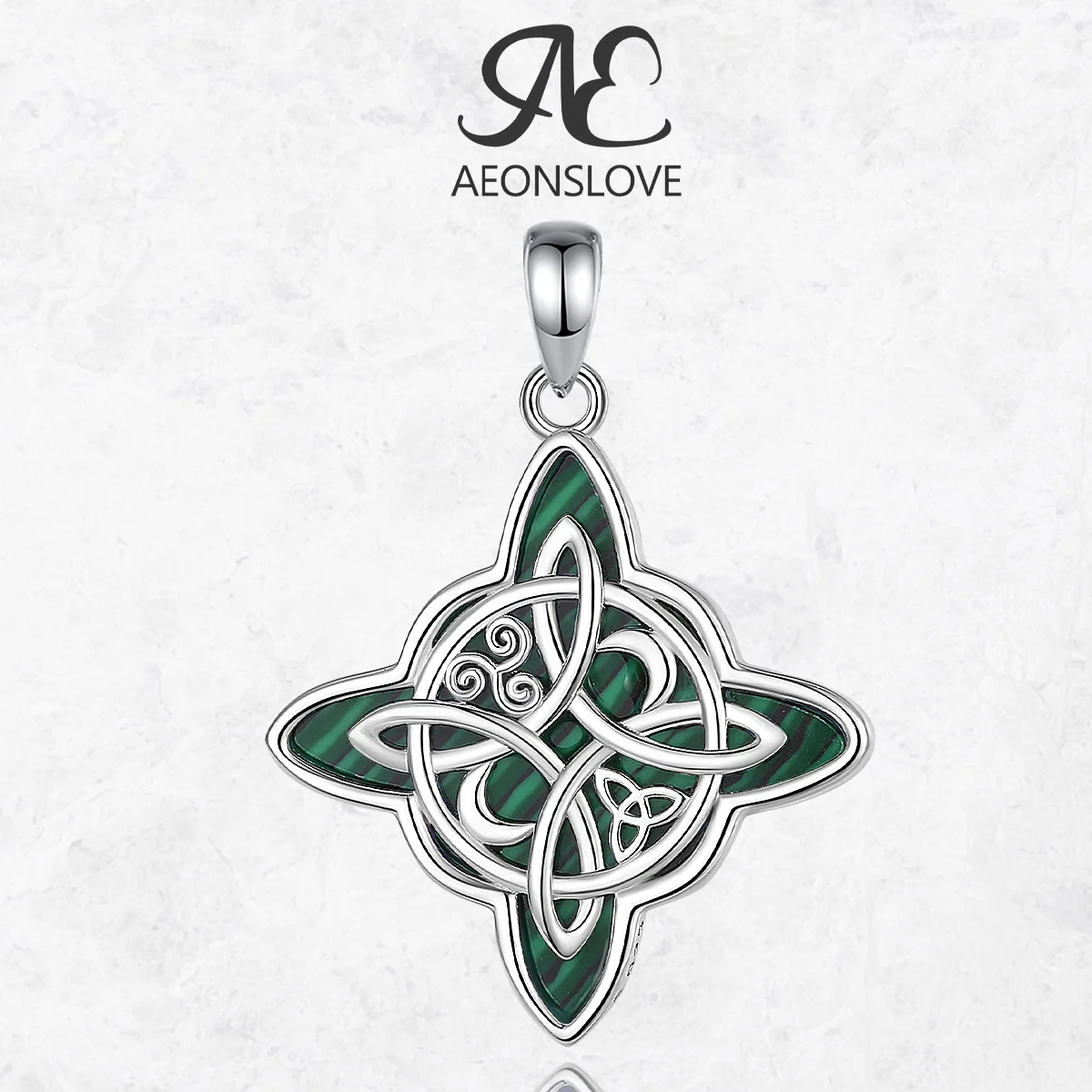 AEONSLOVE 925 Sterling Silver Witch Knot Necklace Malachite Celtic Triquetra Pendant Lucky Amulet Spiritual Jewelry for Women