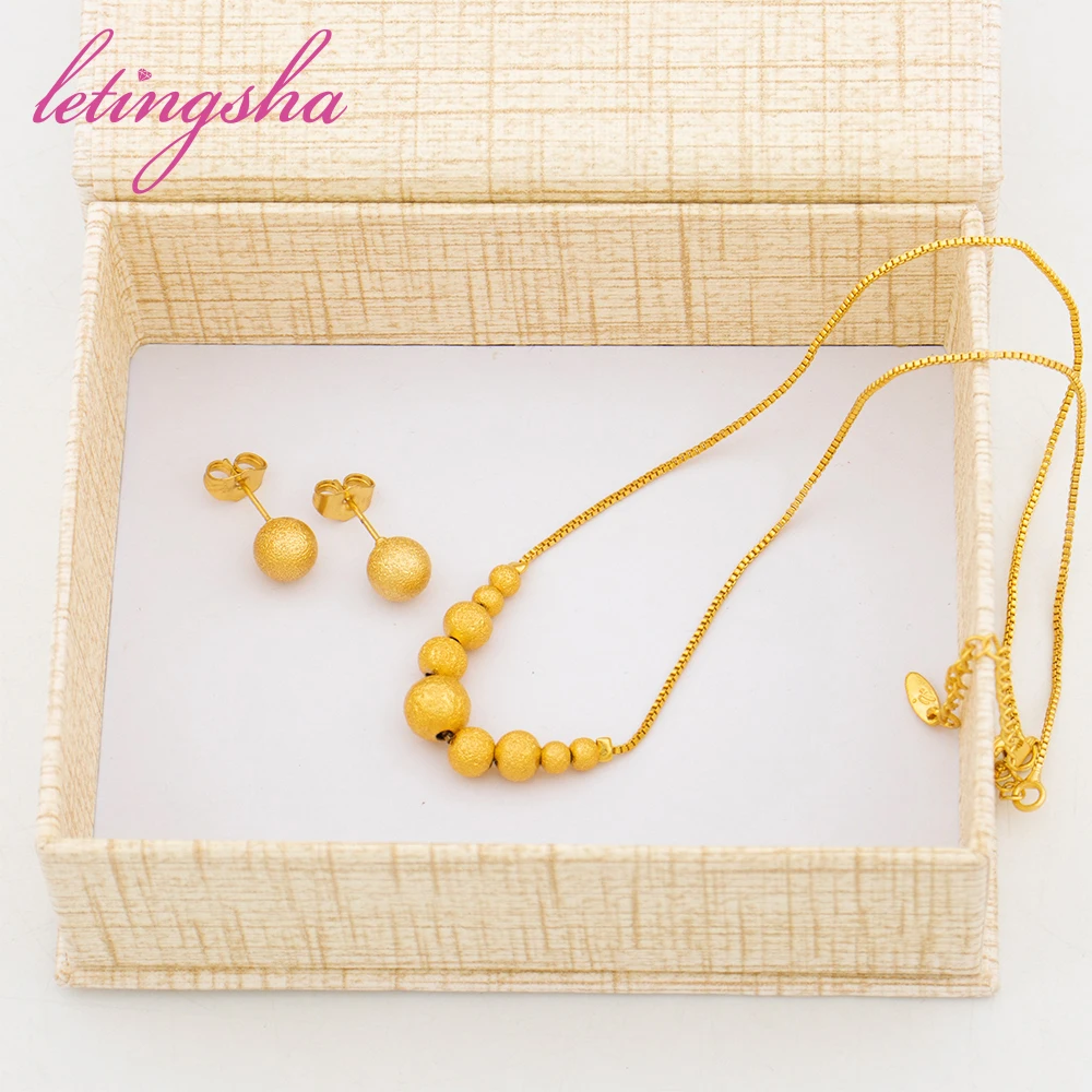 Dubai Gold Color Small Beads Necklace Earrings Set Women Copper 18K Gold Plated Jewelry Trend Fashion Wedding Jewelry Party Gift