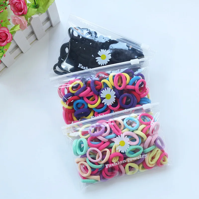 100 Pcs/Lot Small Rubber Band Doll Towel Hair Ring Colorful Nylon Head Ropes Black Elastic Hair Bands Ties For Girls Accessories