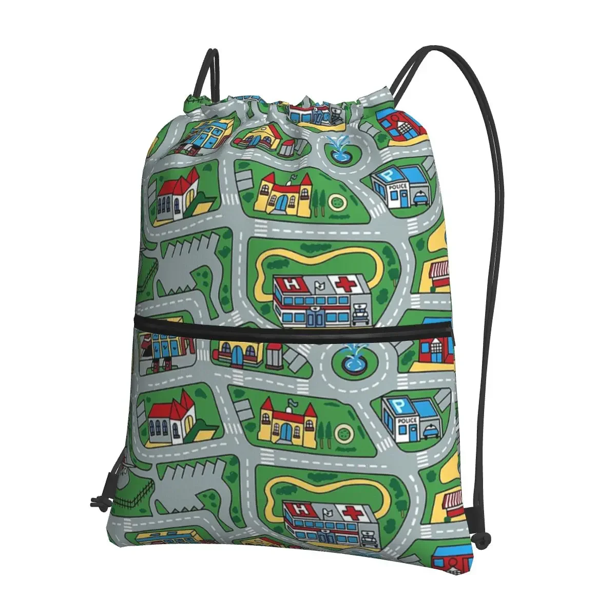 Car City Carpet Road Rug 90s Nostalgic Toy Backpacks Drawstring Bag Drawstring Bundle Pocket Shoes Bags For School Students