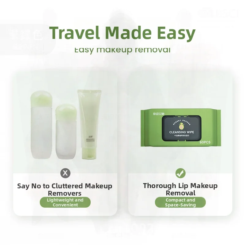 Salviette struccanti al gusto di avocado Rimozione portatile per occhi e labbra Tessuto non tessuto monouso per la pulizia del viso delicato sulla pelle