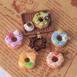 10Pcs Cute Simulation Food Donut Resin Charms Kawaii Strawberry Cake Flatback Pendants for DIY Jewelry Making Handmade Keychain