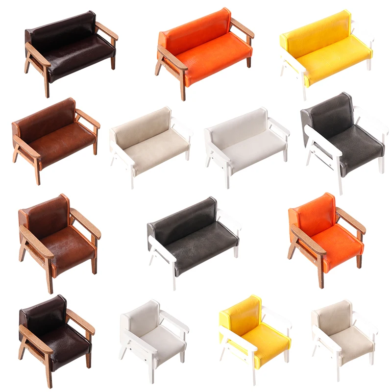 Sofá em miniatura para Dollhouse, Sofá de Couro, Cadeira Individual e Dupla, Modelo de Móveis, Decoração da Sala, Toy Doll House Acessórios, 1:12