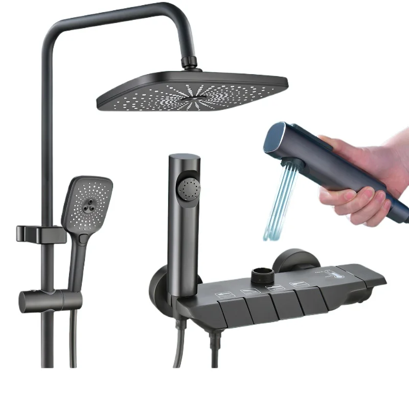 

Digital display smart showerhead Set LED Brass Taps Stainless Steel Spray Grey Smart Shower Head