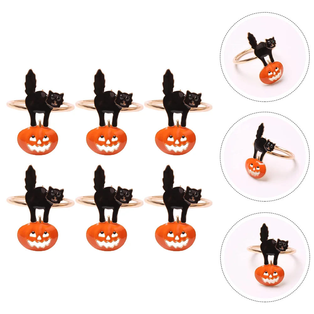 

6 Pcs Day Animal Napkin Buckles Yellow Gift Holders Ring for Party Halloween Cat Pumpkin Rings Metal Cocktail