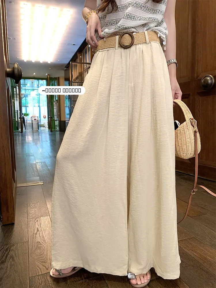 

Корейские брюки с высокой талией и широкими штанинами, тонкие, прямого кроя, свободные, повседневные, для женщин, летний сезон, с поясом