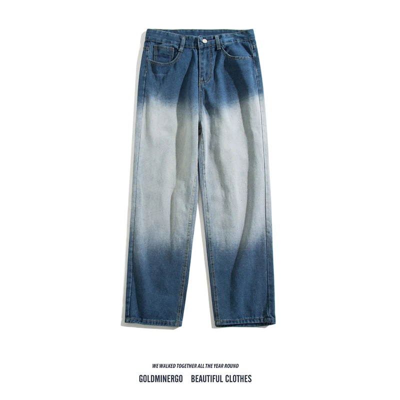 

Retro Tie Dye Men's Loose Straight Leg Jeans Oversize Gradient Color Casual High Street Wide Leg Long Pants Straight Cut
